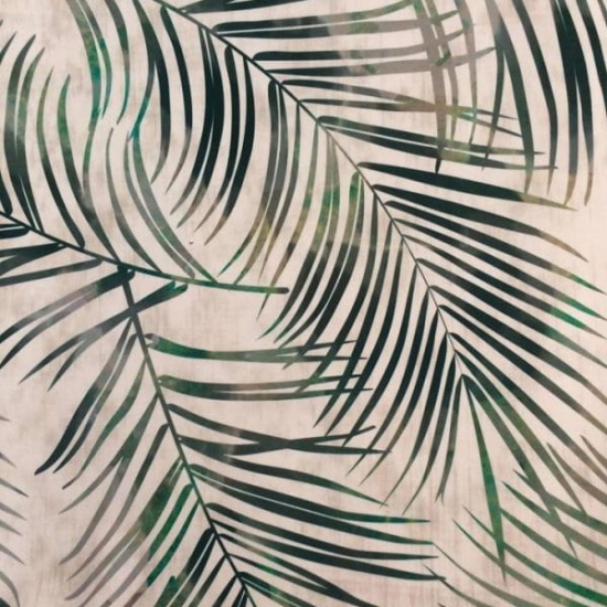 Tkanina tapicerska wzory Welur Liście tropikalne beż