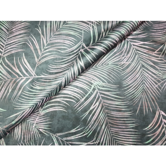 Tkanina tapicerska wzory Welur Liście tropikalne ciemna zieleń