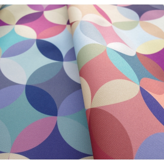 Tkanina tapicerska drukowana plecionka Koła retro