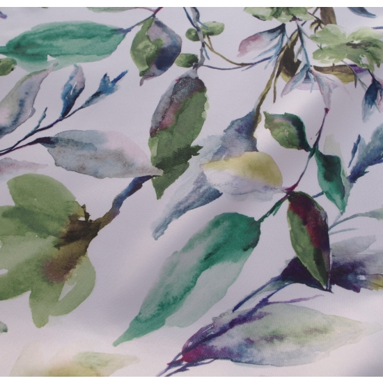 Tkanina tapicerska drukowana plecionka Kwiaty akwarela zielone