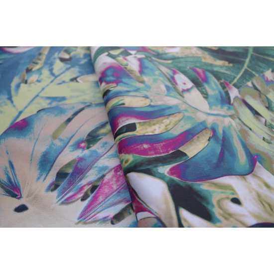 Tkanina tapicerska wzory Welur Liście monstera