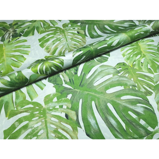 Tkanina tapicerska wzory Welur Liście monstera zielona