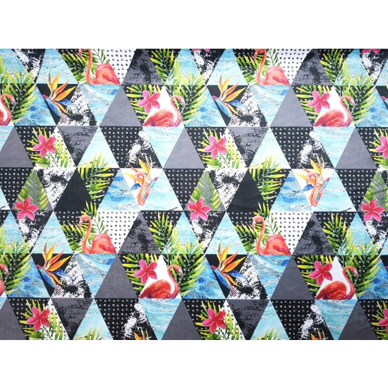 Tkanina tapicerska wzory Welur Trójkąty z flamingami