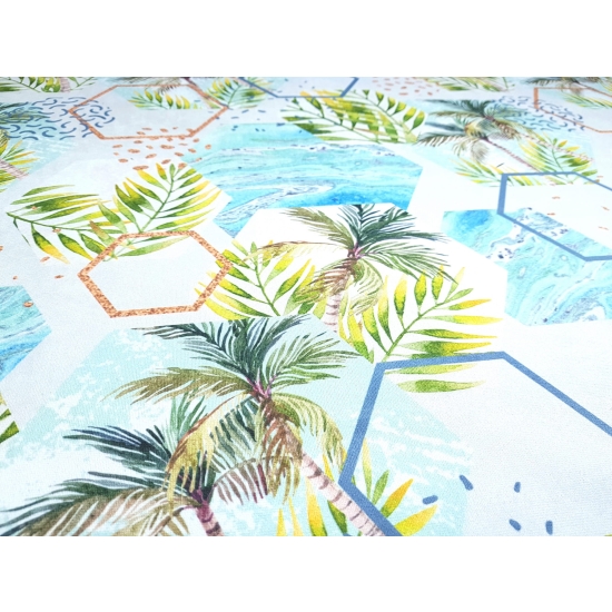 Tkanina tapicerska wzory Welur Heksagony z palmami