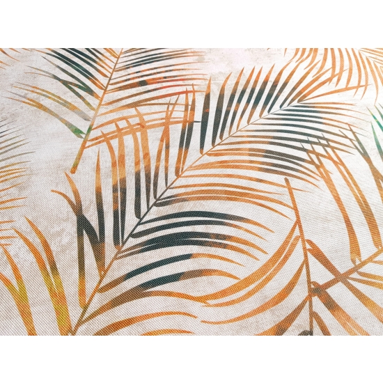 Tkanina tapicerska drukowana plecionka Liście tropikalne złote