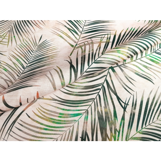 Tkanina tapicerska drukowana plecionka Liście tropikalne zielone