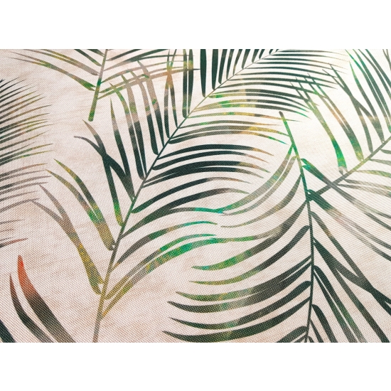 Tkanina tapicerska drukowana plecionka Liście tropikalne zielone