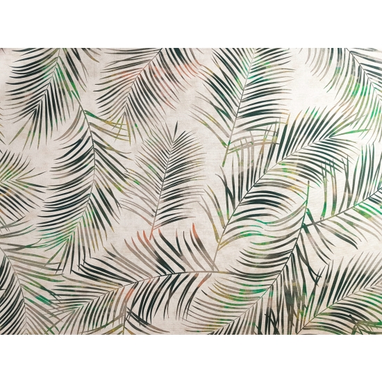 Tkanina tapicerska drukowana plecionka Liście tropikalne zielone