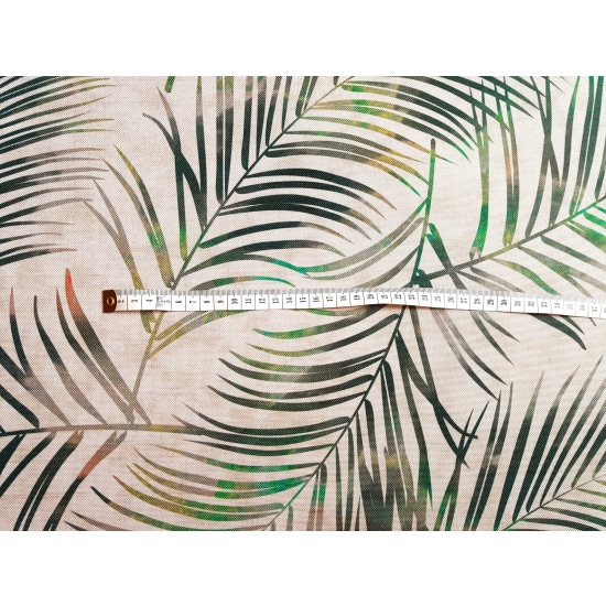 Tkanina tapicerska drukowana plecionka Liście tropikalne zielone