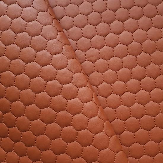 Tkanina tapicerska Ekoskóra pikowana heksagony jasny brąz