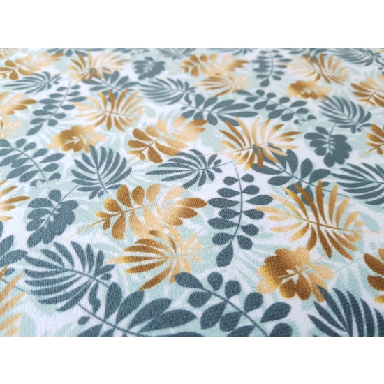 Tkanina tapicerska wzory Welur Liście złote i zielone