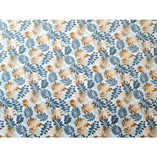 Tkanina tapicerska wzory Welur Liście złote i zielone