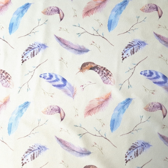 Tkanina tapicerska wzory Welur Kolorowe piórka