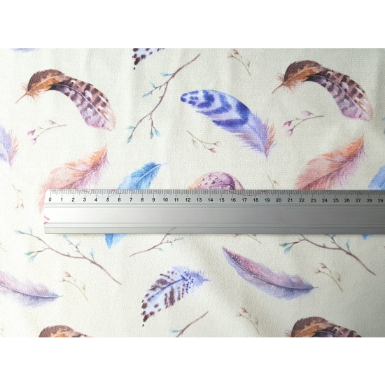 Tkanina tapicerska wzory Welur Kolorowe piórka