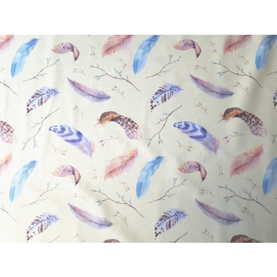 Tkanina tapicerska wzory Welur Kolorowe piórka