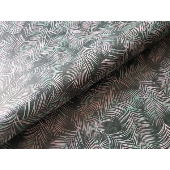 Tkanina tapicerska Ekoskóra drukowana Liście tropikalne ciemna zieleń