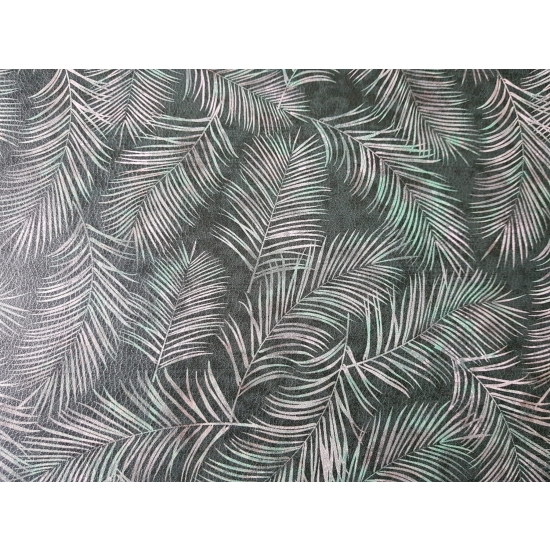 Tkanina tapicerska Ekoskóra drukowana Liście tropikalne ciemna zieleń