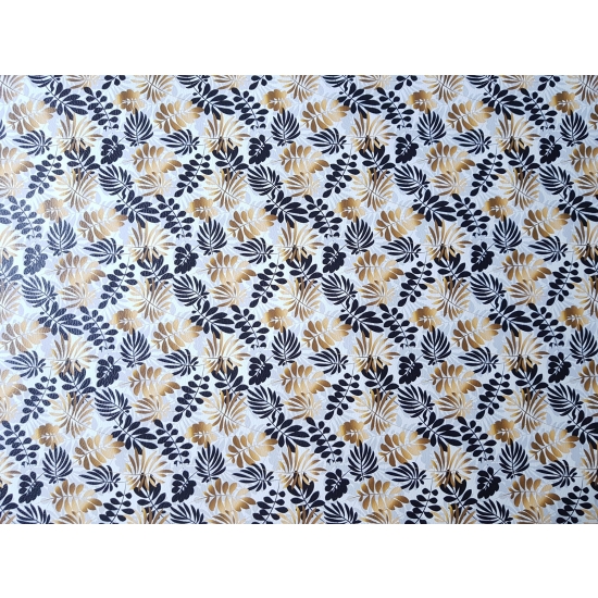 Tkanina tapicerska Ekoskóra drukowana Liście złote i czarne