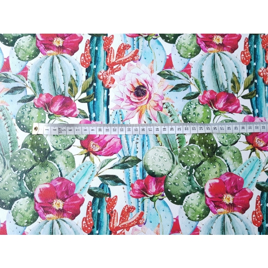 Tkanina tapicerska Ekoskóra drukowana Kwiaty w kaktusach