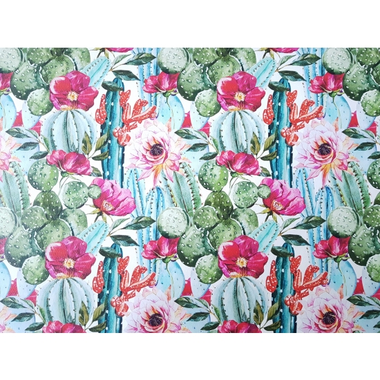 Tkanina tapicerska Ekoskóra drukowana Kwiaty w kaktusach
