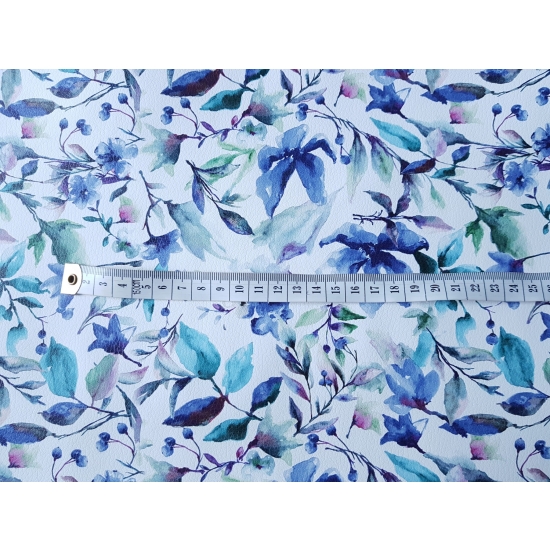 Tkanina tapicerska Ekoskóra drukowana Kwiaty akwarela niebieskie