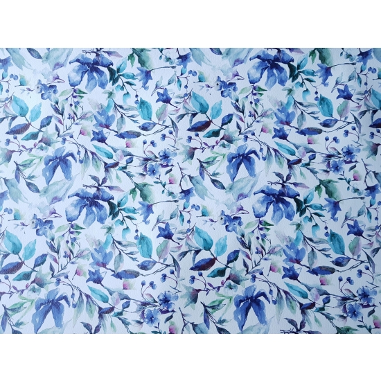 Tkanina tapicerska Ekoskóra drukowana Kwiaty akwarela niebieskie