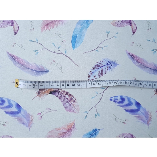 Tkanina tapicerska Ekoskóra drukowana Kolorowe piórka