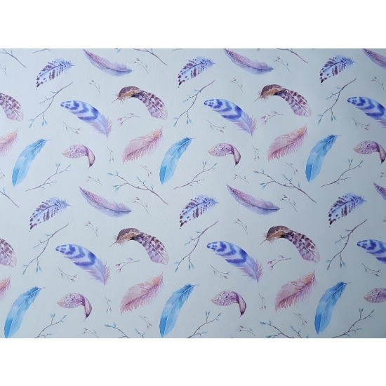 Tkanina tapicerska Ekoskóra drukowana Kolorowe piórka