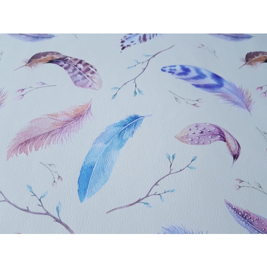 Tkanina tapicerska Ekoskóra drukowana Kolorowe piórka