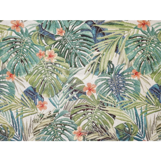 Tkanina tapicerska wzorzysta żakard Liście tropikalne monstera na beżowym