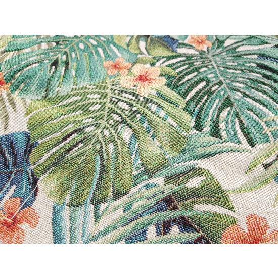 Tkanina tapicerska wzorzysta żakard Liście tropikalne monstera na beżowym