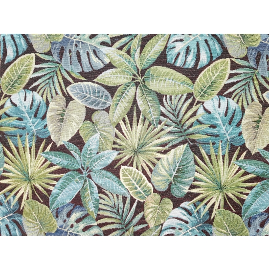 Tkanina tapicerska wzorzysta żakard Liście tropikalne monstera na czarnym