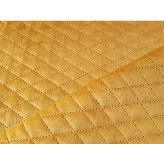 Tkanina tapicerska Welur pikowany karo żółty