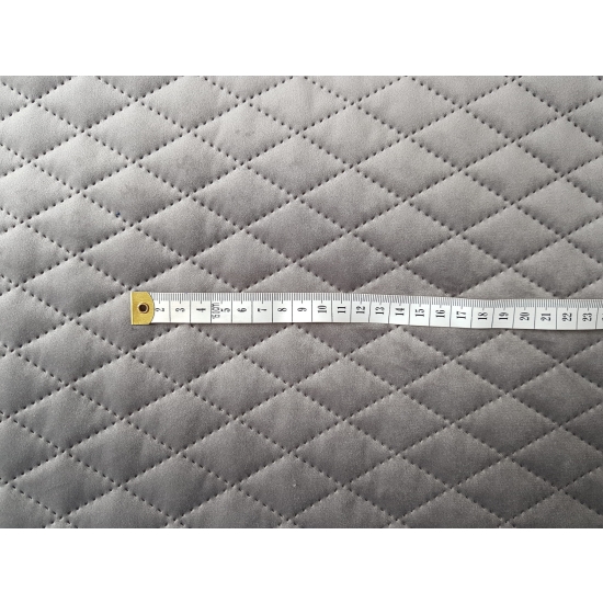Tkanina tapicerska Welur pikowany karo szary 91