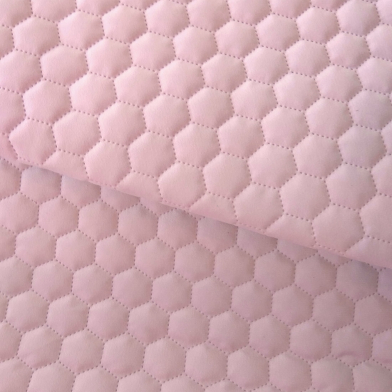 Tkanina tapicerska Welur pikowany heksagony pastelowy jasny róż
