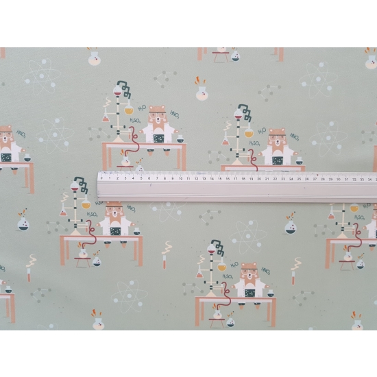 Tkanina tapicerska wzory dziecięce Welur Miś Naukowiec