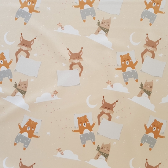 Tkanina tapicerska wzory dziecięce Welur Śpiący przyjaciele