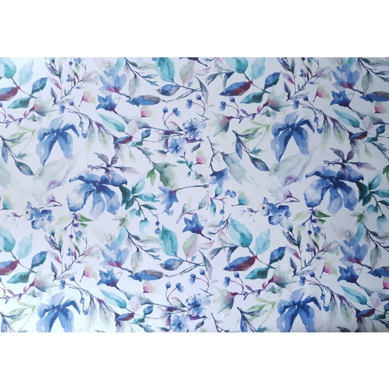 Tkanina tapicerska wzory Welur Kwiaty akwarela niebieskie S