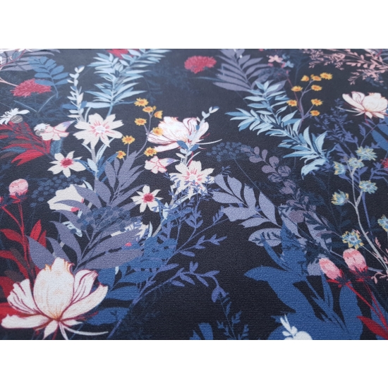 Tkanina tapicerska wzory Welur Kwiaty polne czarne
