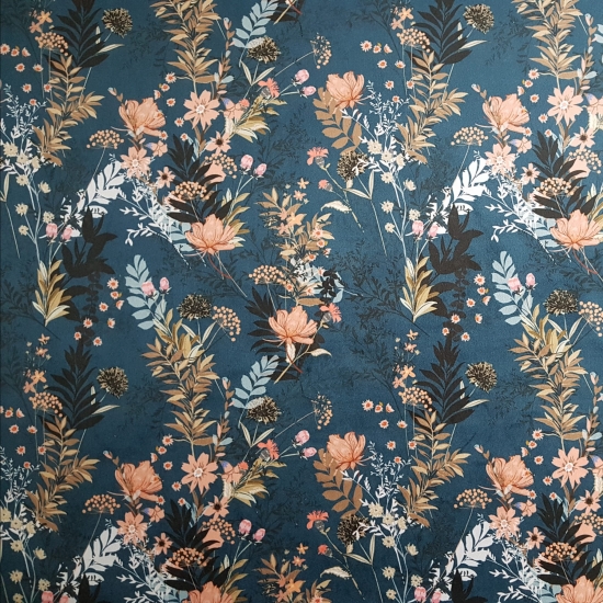 Tkanina tapicerska wzory Welur Kwiaty polne granatowe