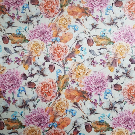 Tkanina tapicerska wzory Welur Kwiaty jesienne
