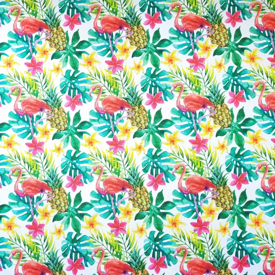 Tkanina wodoodporna poliester wodoodporny Różowe flamingi z monsterą