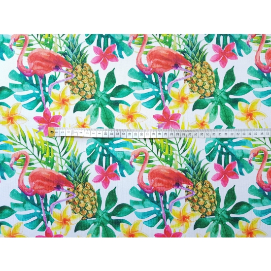 Tkanina wodoodporna poliester wodoodporny Różowe flamingi z monsterą