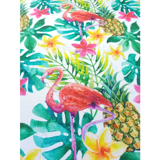 Tkanina wodoodporna poliester wodoodporny Różowe flamingi z monsterą