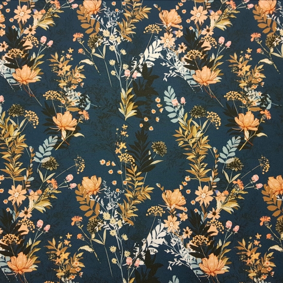 Tkanina tapicerska drukowana plecionka Kwiaty polne granatowe