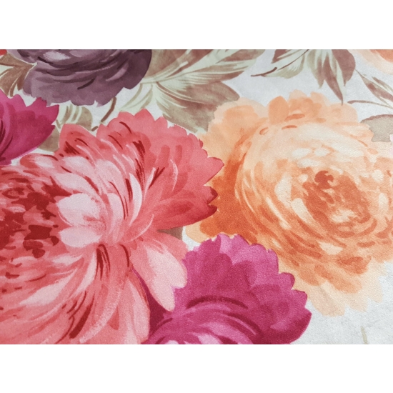 Tkanina tapicerska wzory Welur Kwiaty piwonie różowe i pomarańczowe