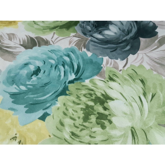 Tkanina tapicerska wzory Welur Kwiaty piwonie zielone i żółte