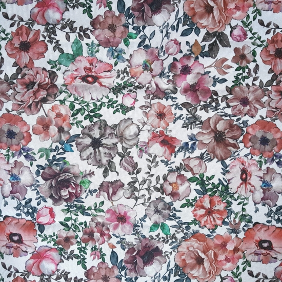 Tkanina tapicerska drukowana plecionka Kwiaty różowe
