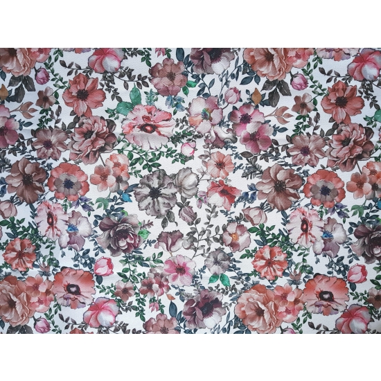 Tkanina tapicerska drukowana plecionka Kwiaty różowe