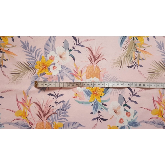 Tkanina tapicerska wzory Welur Różowe ananasy
